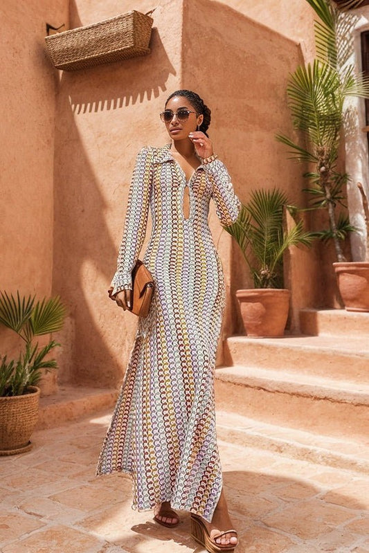 Bahamas V-neck Crochet Maxi Dress
