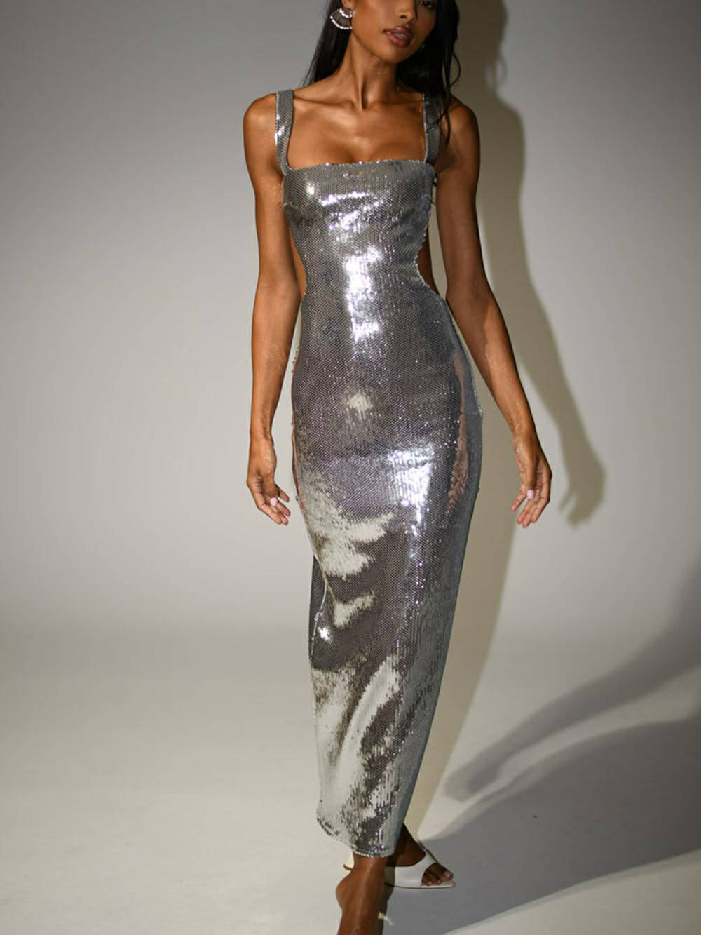 Silver Sequin Cut Out Maxi Dress – FioritaGlam